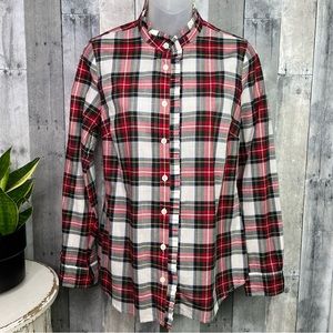 J CREW FACTORY Plaid Ruffle Front Long Sleeve Shirt Size XS